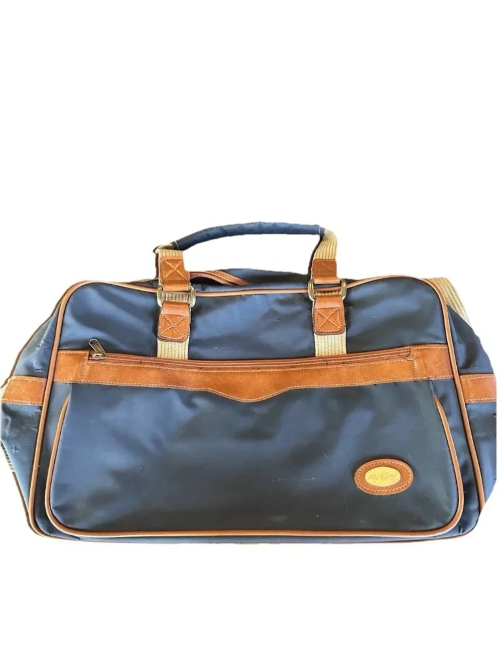 Vintage Allyn St George Navy & Brown Travel Tote Luggage Bag 1980's